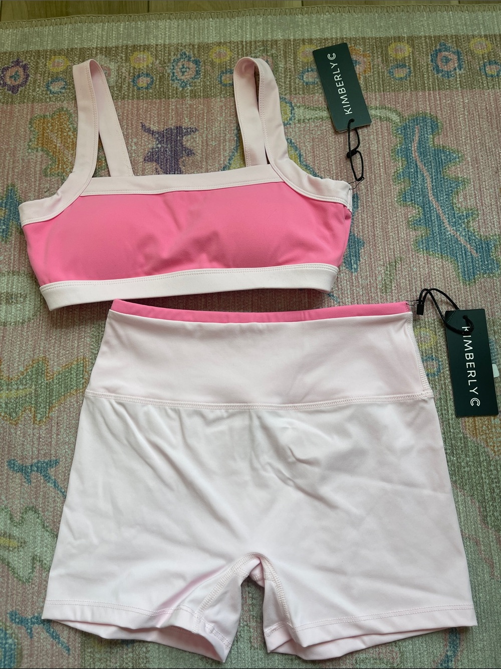 Kimberly C Pink Two-Piece Active Crop Top & High-Waist Shorts Set